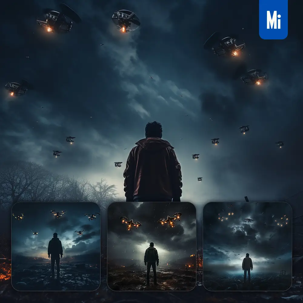 midjourney prompt unmanned aerial vehicle UAV sky dark water float science fiction 3D photography