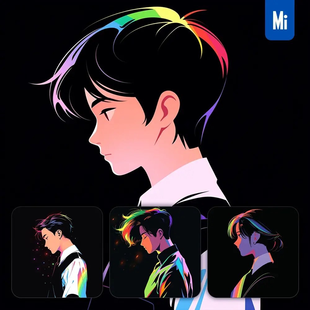 midjourney prompt waiter female man side cartoon Japanese animation portrait vector illustration art colorful