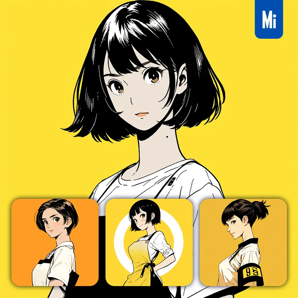 midjourney prompt waitress apron girl yellow lady woman animation character portrait cartoon illustration
