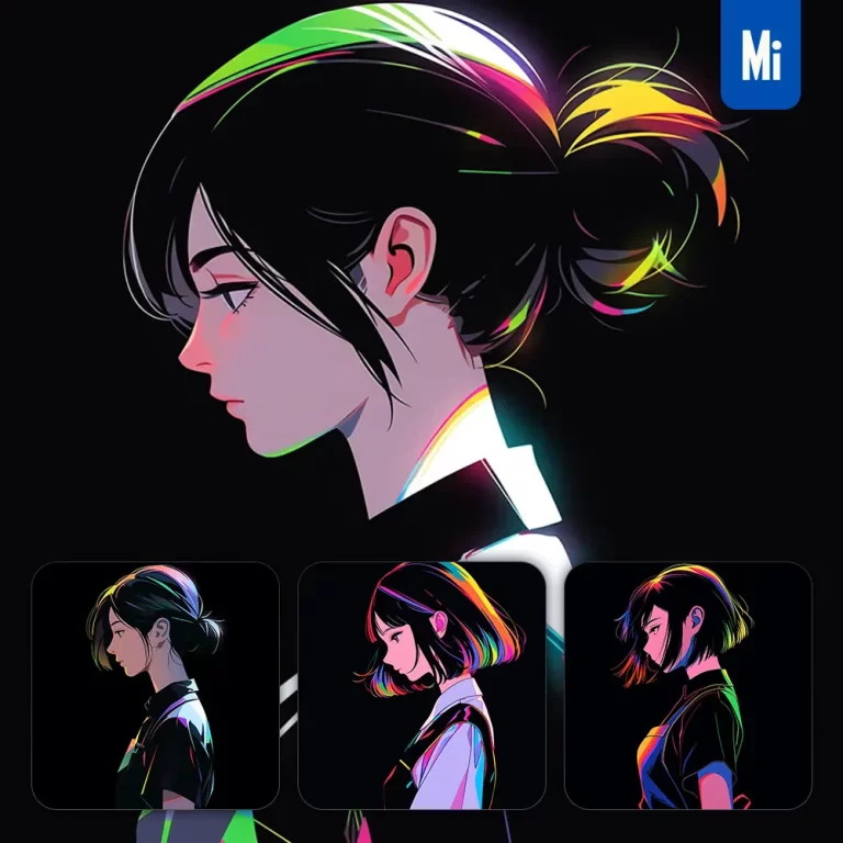 midjourney prompt waitress female woman side cartoon Japanese animation portrait vector illustration art colorful