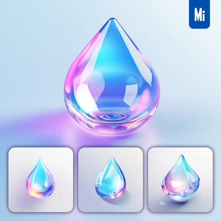 midjourney prompt water drop icon UI design C4D glass 3D model