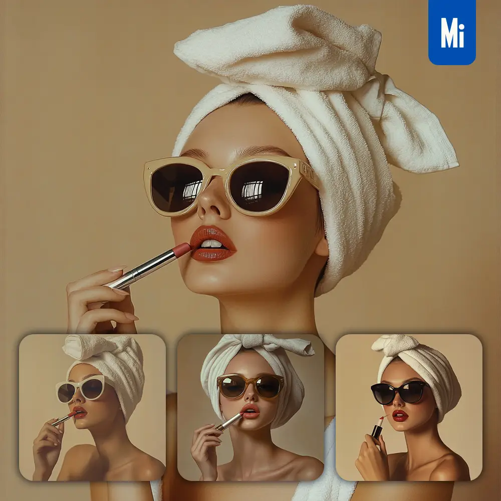 Midjourney Prompt White Lipstick Lippie Girl Woman Sunglasses Model Scouring Bath Portrait Fashion Photography