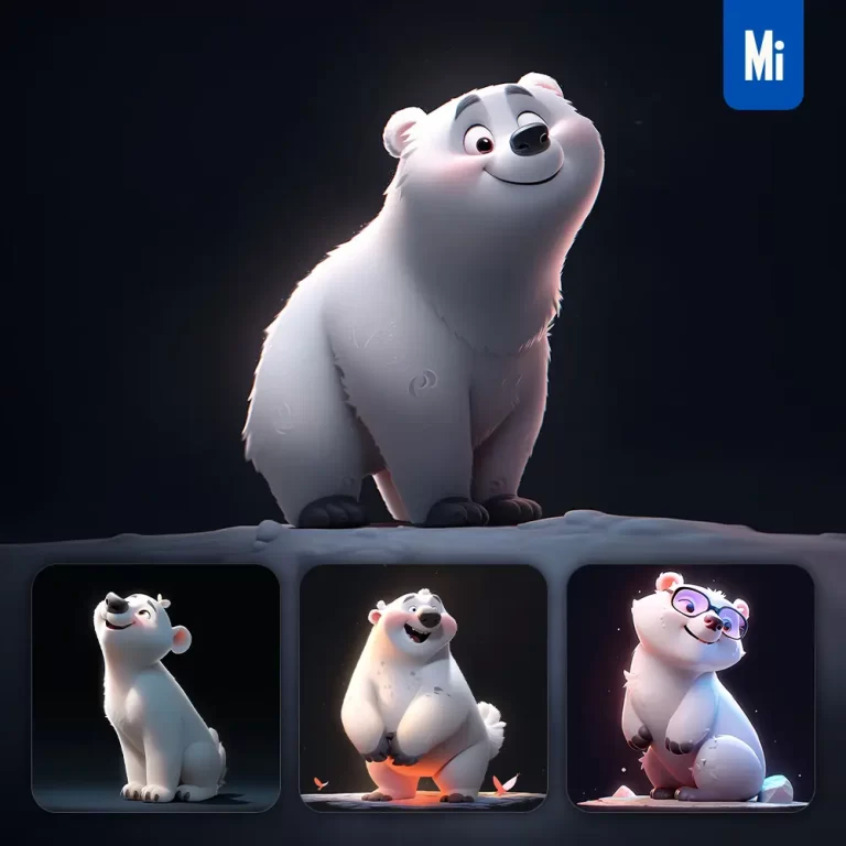midjourney prompt white polar bear cute 3D cartoon IP character C4D animation