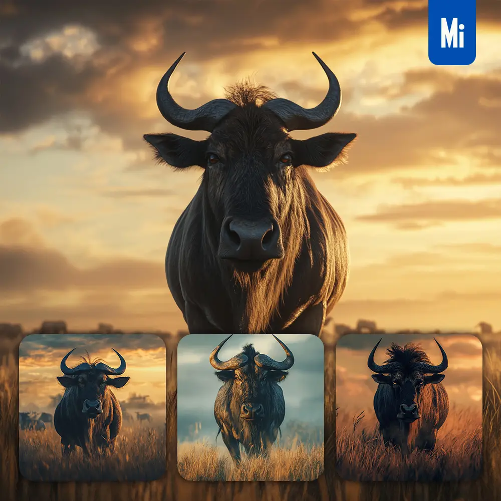 midjourney prompt wildebeest vigilant cineframe close up photography