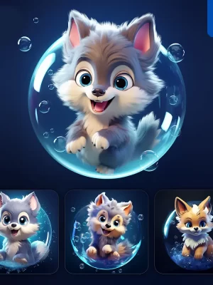 Midjourney Prompt Wolf Bubble Water Underwater Cute Cartoon 3d