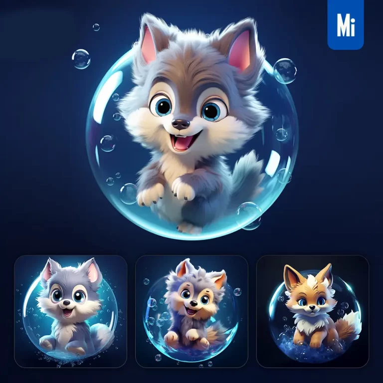midjourney prompt wolf bubble water underwater cute cartoon 3D