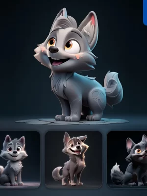 Midjourney Prompt Wolf Cute 3d Cartoon Ip Character C4d Animation