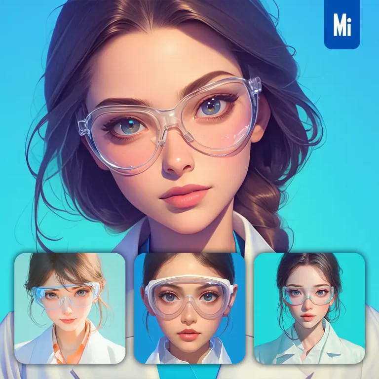 midjourney prompt woman girl female research scientist coat portrait cartoon painting