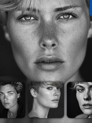 Midjourney Prompt Woman Lady Face Head Portrait Black And White Photography