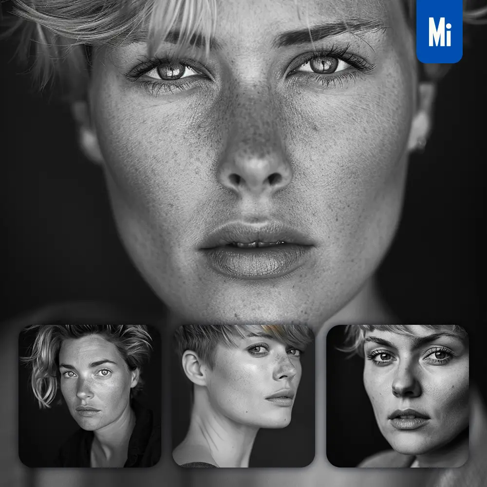 midjourney prompt woman lady face head portrait black and white photography