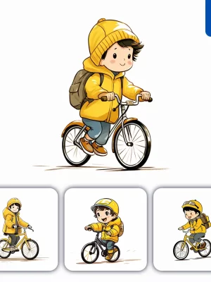 Midjourney Prompt Yellow Boy Ride Bicycle Cartoon Bike Illustration Drawing