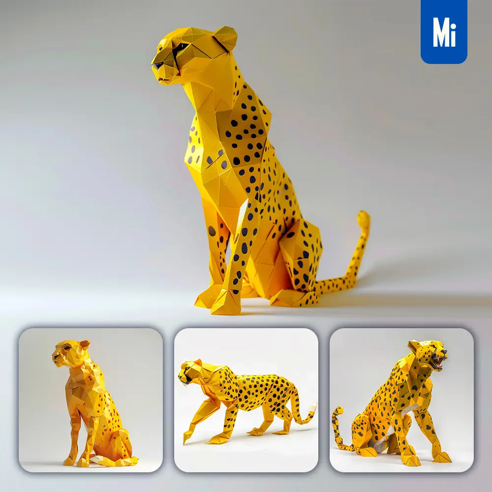 midjourney prompt yellow cheetah leopard paper folding origami art