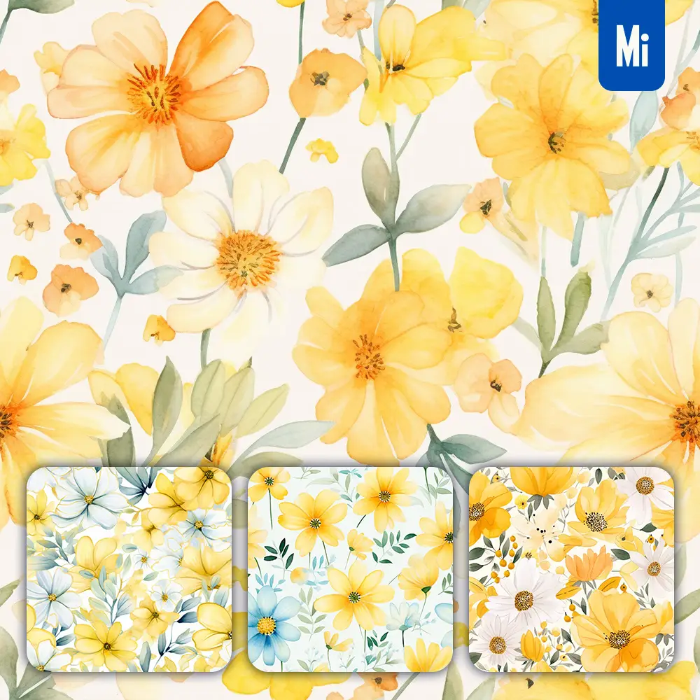 midjourney prompt yellow flower cute painting watercolor ink drawing pattern