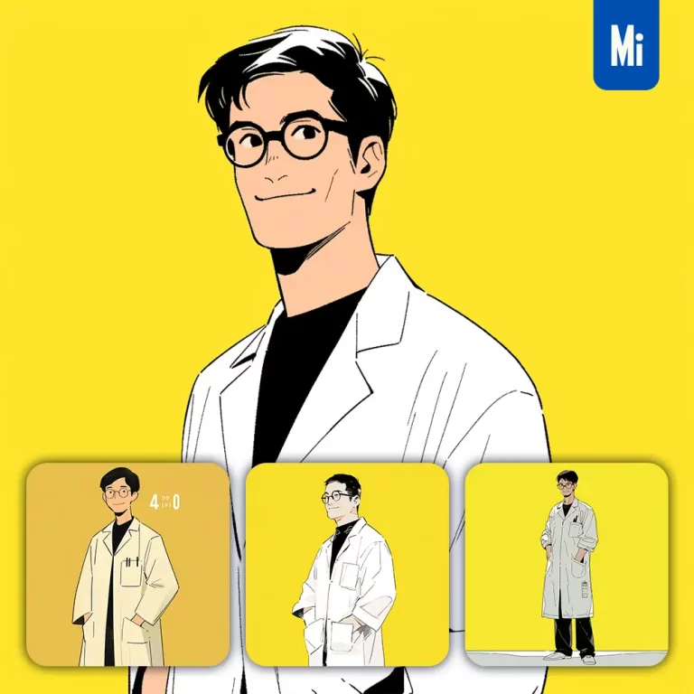 midjourney prompt yellow man sir dentist doctor coat animation character portrait cartoon illustration