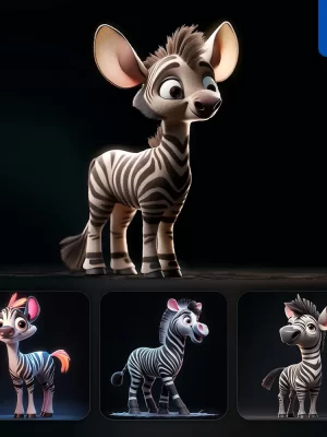 Midjourney Prompt Zebra Cute 3d Cartoon Ip Character C4d Animation