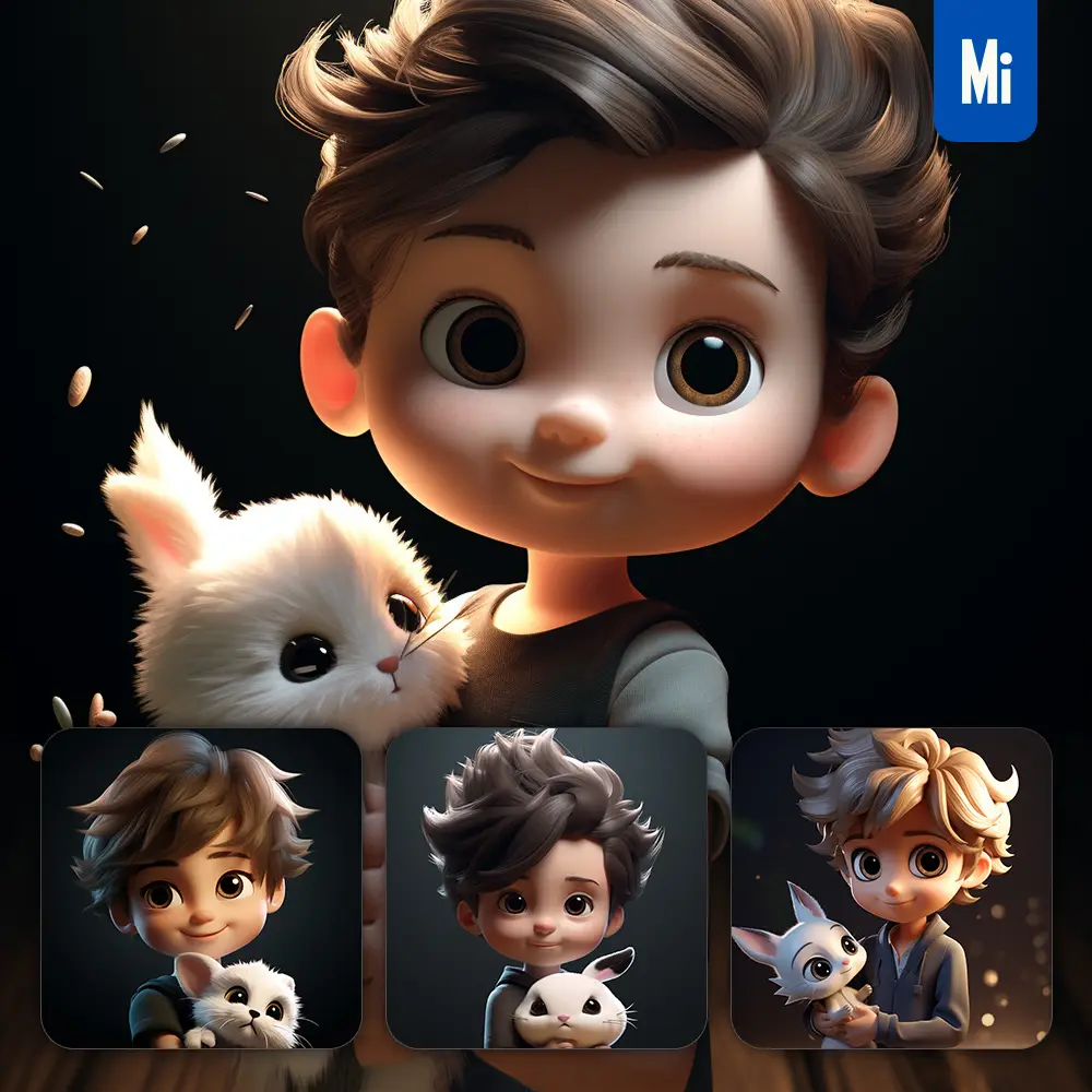 midjourney prompt boy bunny kids children 3D lovely cute doll blind box