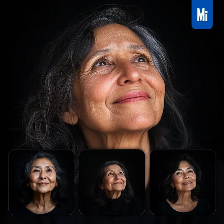 midjourney prompt old aged female woman hair smiling smile looking black portrait photography