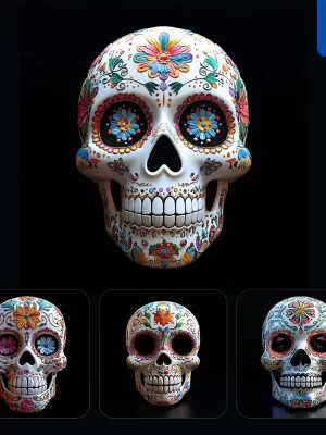 Midjourney Prompt 3d White Skull Colorful Embellishment Dead Pattern