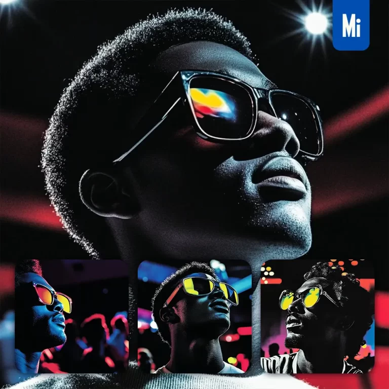 midjourney prompt African man sunglasses face head look up woodcut print woodblock