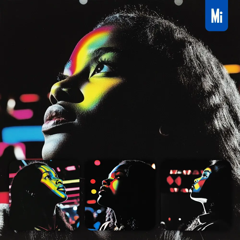 midjourney prompt African woman face head look up woodcut print woodblock