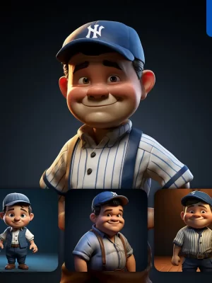 Midjourney Prompt Babe Ruth Cartoon Character 3d Cute Superstar Animation