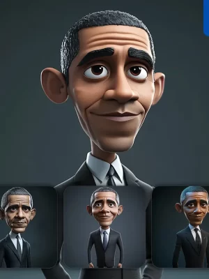 Midjourney Prompt Barack Obama Superstar Model Cartoon Character 3d Cute Animation