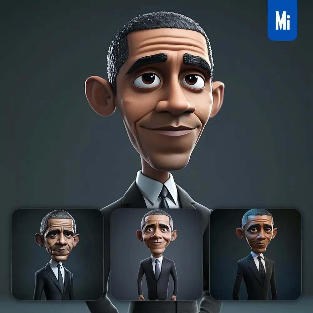 Midjourney Prompt Barack Obama Superstar Model Cartoon Character 3d Cute Animation