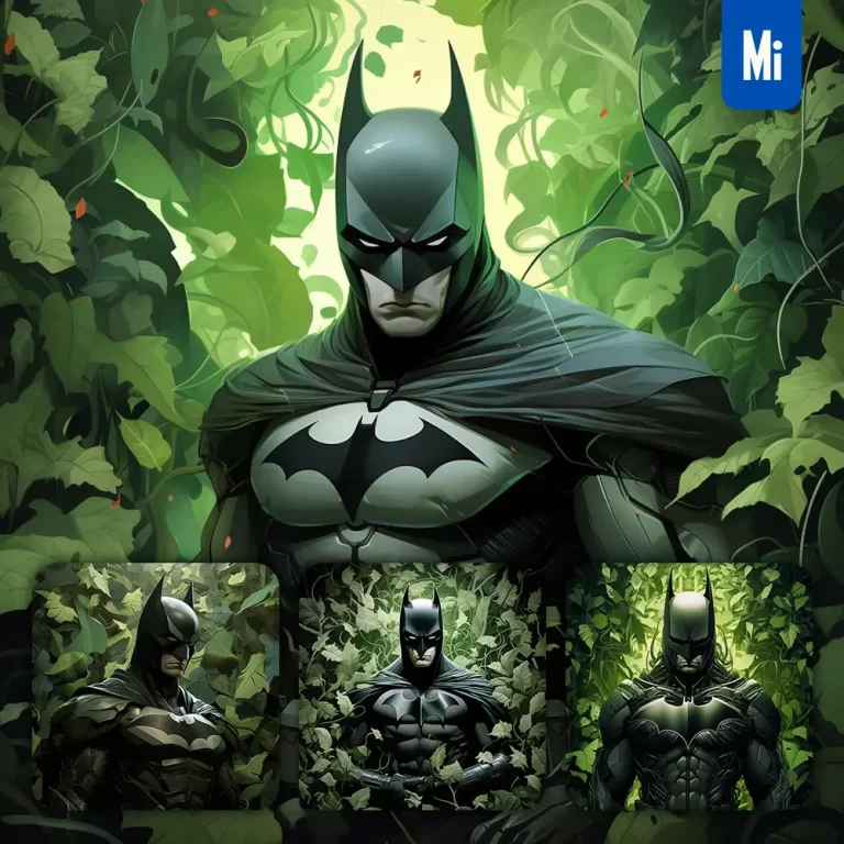 midjourney prompt Batman leaves butterfly green portrait painting illustration