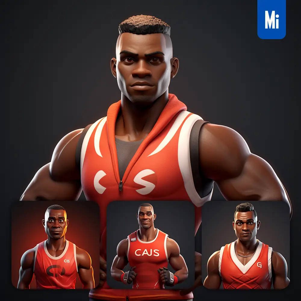 midjourney prompt Carl Lewis cartoon character 3D cute superstar animation
