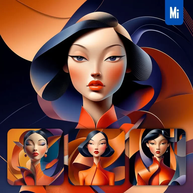 midjourney prompt Chinese front lady female woman abstract character design animation cartoon portrait