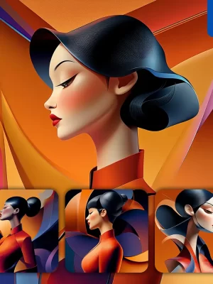 Midjourney Prompt Chinese Side Lady Female Woman Abstract Character Design Animation Cartoon Portrait