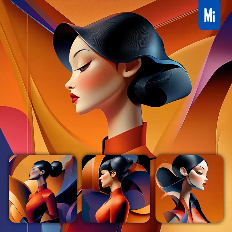 midjourney prompt Chinese side lady female woman abstract character design animation cartoon portrait