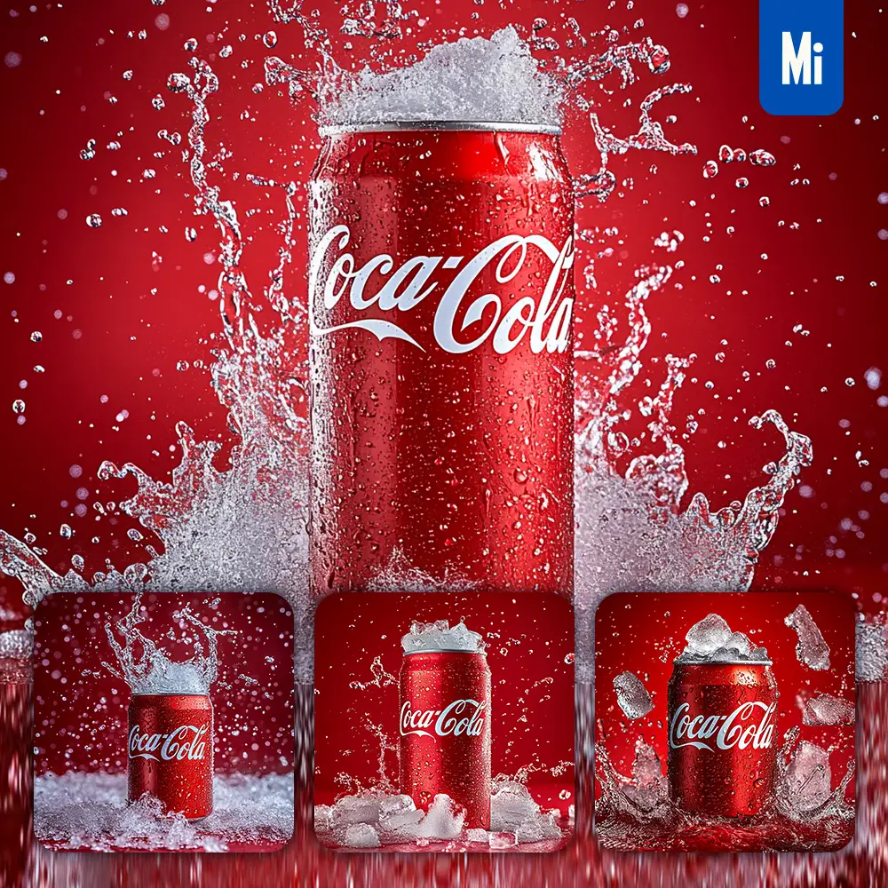 midjourney prompt Coca Cola water red can advertising photography