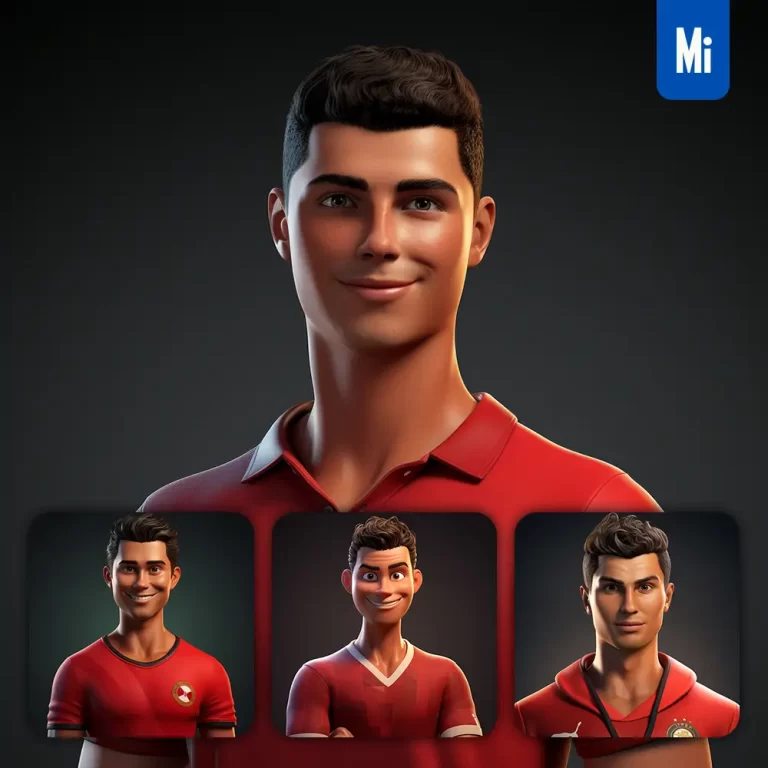 midjourney prompt Cristiano Ronaldo cartoon character 3D cute superstar animation