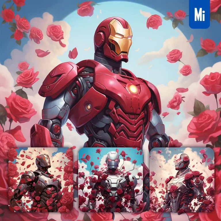 midjourney prompt Iron Man red roses portrait painting illustration