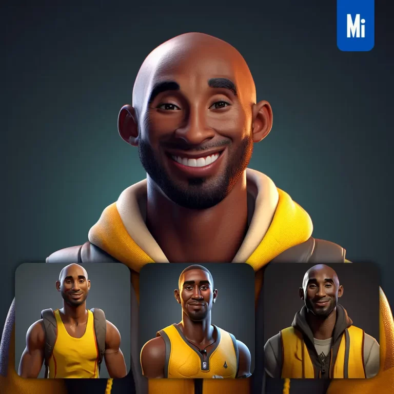 midjourney prompt Kobe Bryant cartoon character 3D cute superstar animation