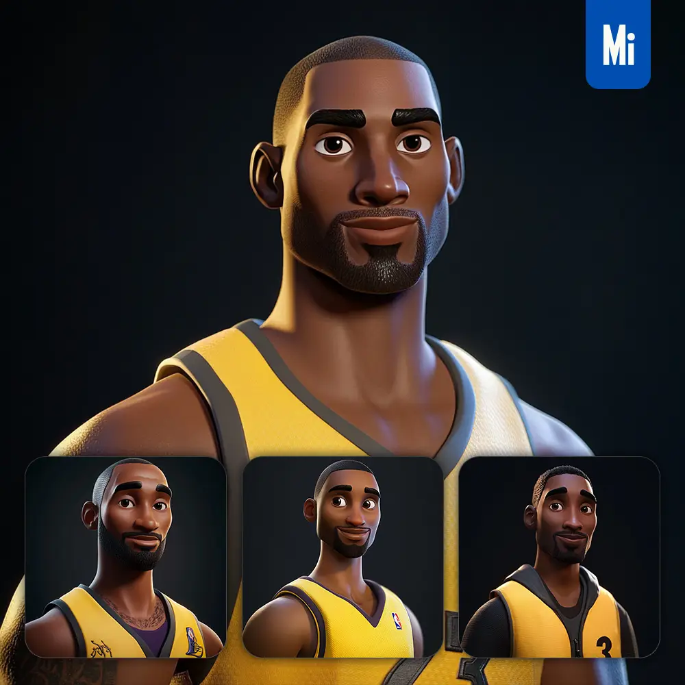 midjourney prompt Kobe Bryant superstar model cartoon character 3D cute animation