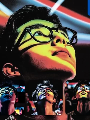 Midjourney Prompt Korean Asian Man Face Head Look Up Woodcut Print Woodblock