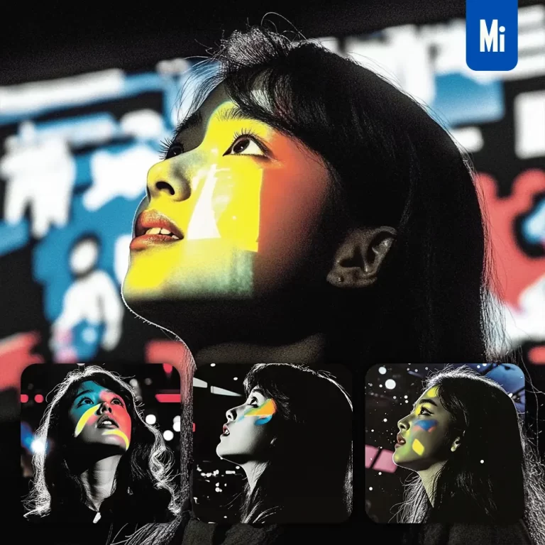 midjourney prompt Korean woman girl face head look up woodcut print woodblock