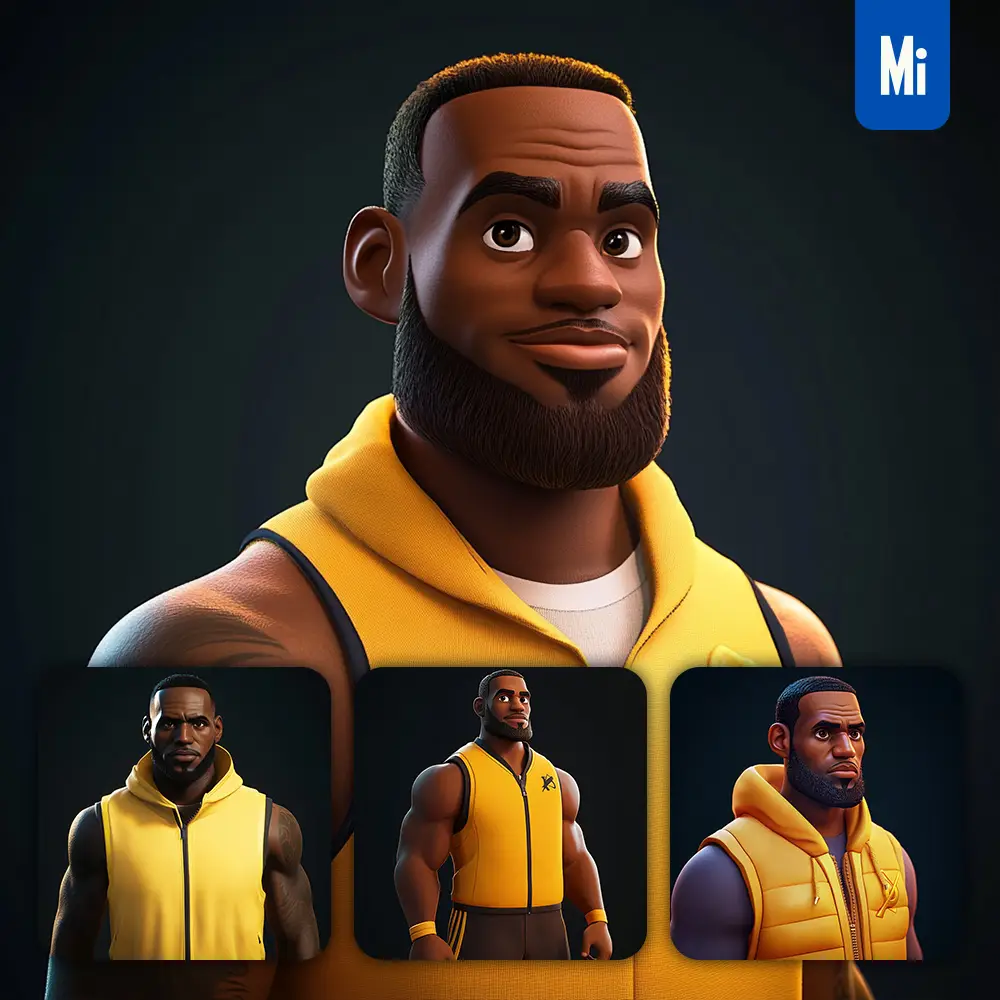 midjourney prompt Lebron James superstar model cartoon character 3D cute animation