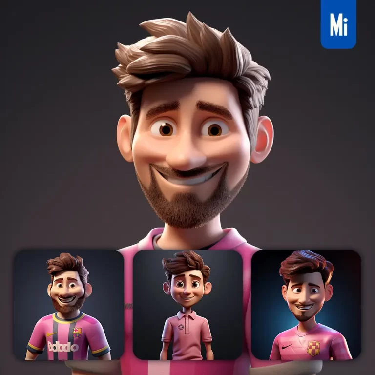 midjourney prompt Lionel Messi cartoon character 3D cute superstar animation