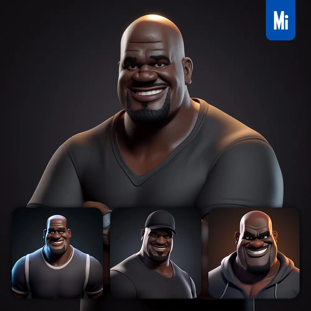 midjourney prompt Shaquille O’Neal cartoon character 3D cute superstar animation