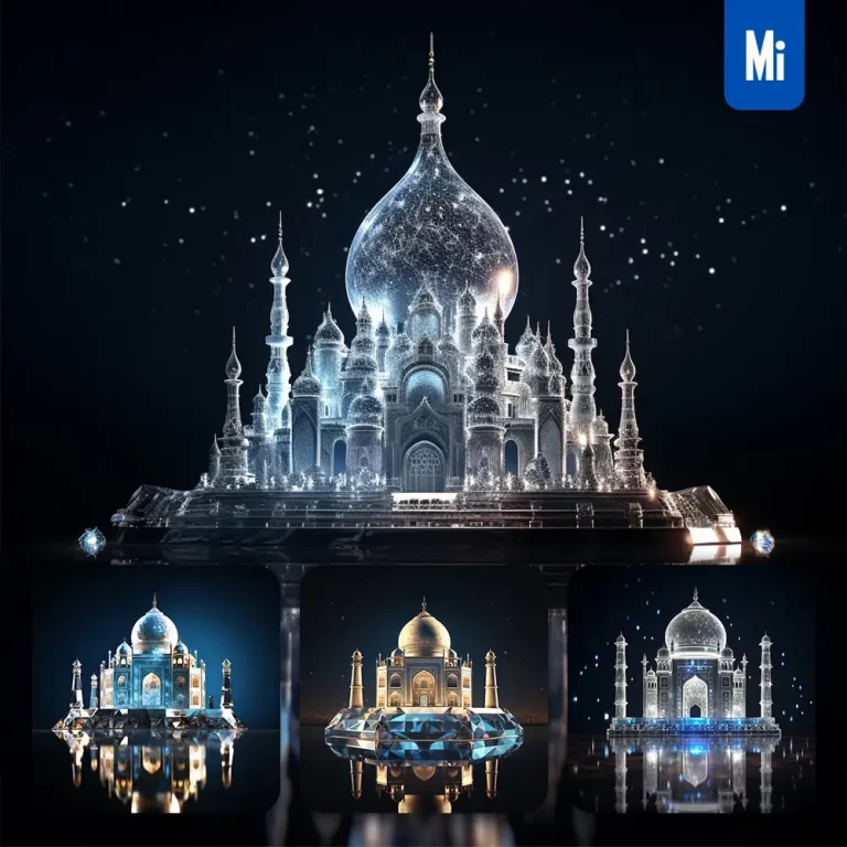 midjourney prompt Taj Mahal India glass crystal 3D transparent
