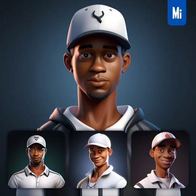 midjourney prompt Tiger Woods cartoon character 3D cute superstar animation
