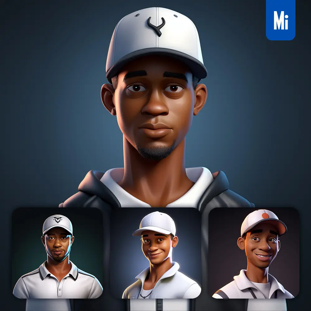 midjourney prompt Tiger Woods cartoon character 3D cute superstar animation