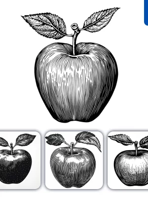 Midjourney Prompt Apple Woodcut Print Black And White Illustration