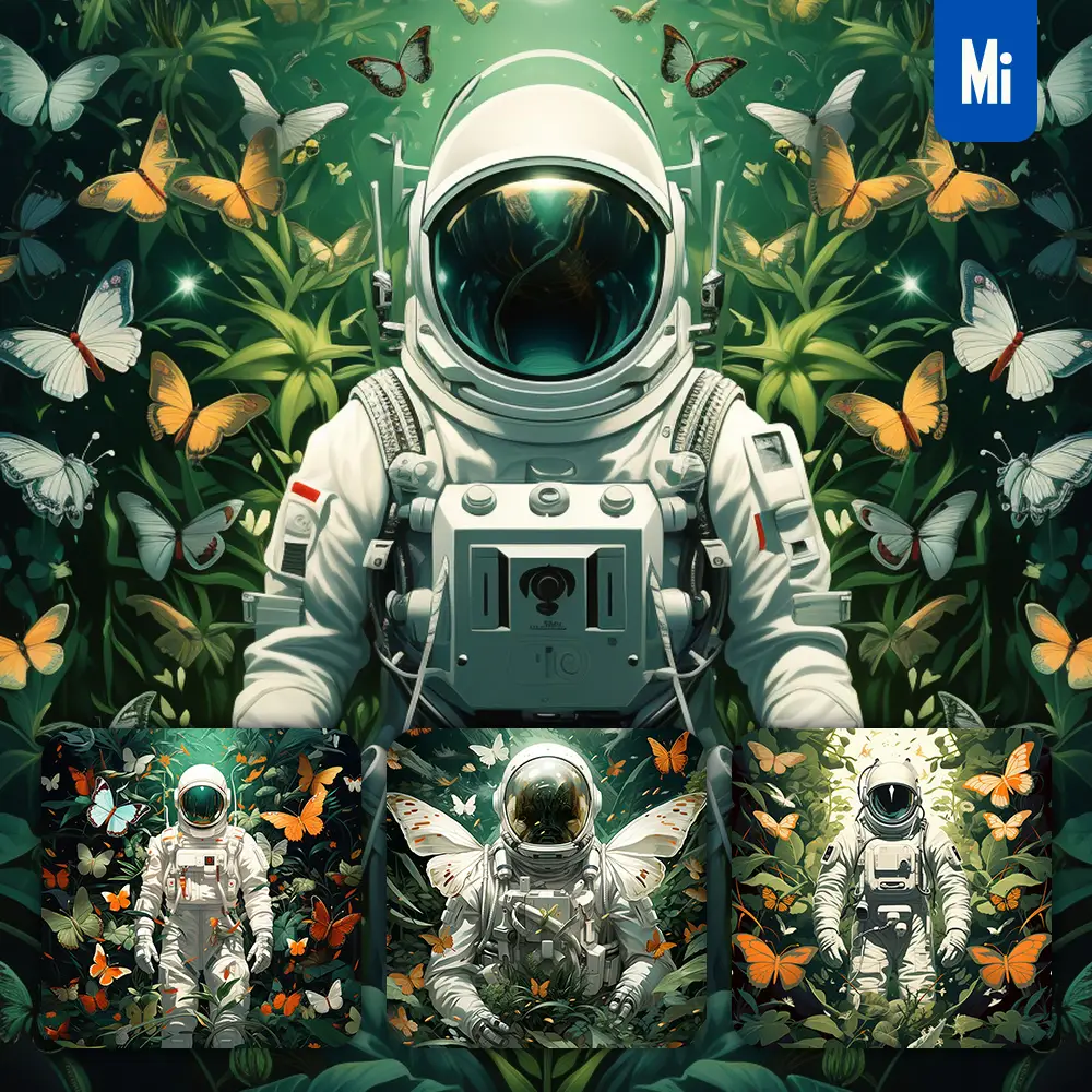 midjourney prompt astronaut spacesuit butterfly leaves portrait painting illustration