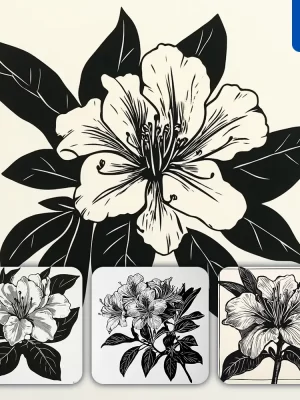 Midjourney Prompt Azalea Flower Woodcut Print Black And White Illustration.jpg