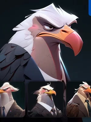 Midjourney Prompt Bald Eagle Boss Man Suit Quirky Brooding Character Design Animation Cartoon