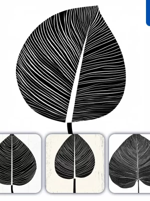 Midjourney Prompt Banyan Leaf Vector Woodcut Print Black And White Illustration Graphic Pattern